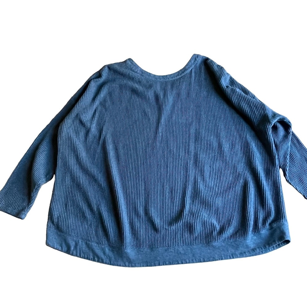 J‎ Jill Womens Waffle Knit Boxy Top Size 3X Teal Minimalist Granola V-Back